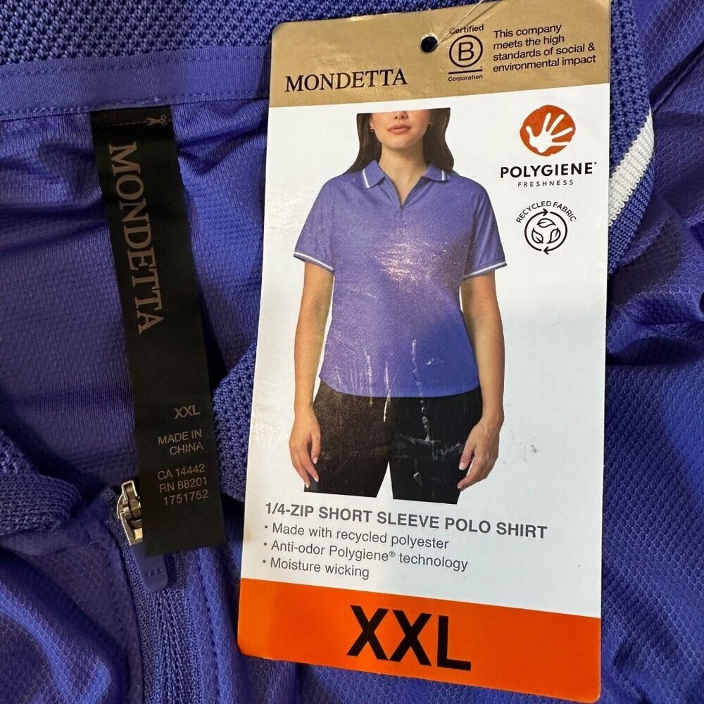 Mondetta Women Size XXL Purplish‎ Blue 1/4 Zip Short Sleeve Mesh Polo Shirt NWT - Picture 5 of 6